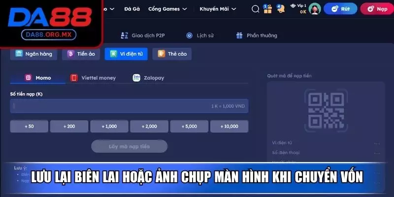 Lưu lại biên lai hoặc ảnh chụp màn hình khi chuyển vốn